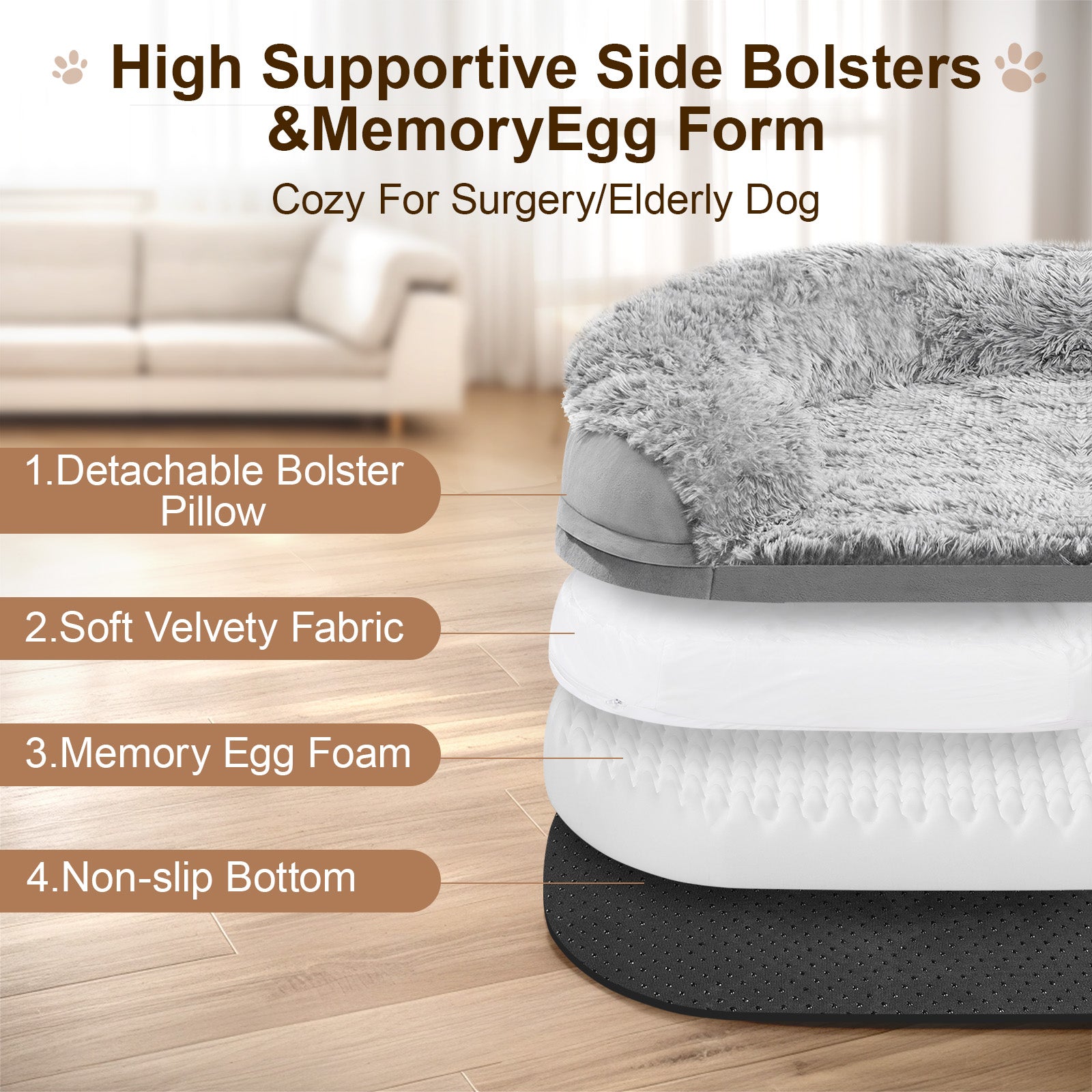 Gimars 9,4 cm verdikte orthopedische hondenbedden voor extra grote honden, ondersteunende hondenslaapbank met 28D eierkratschuim, afneembare wasbare pluche hoes, waterdichte voering voor puppy, senior Gimars 9,4 cm verdikte orthopedische hondenbedden voor extra grote honden, ondersteunende hondenslaapbank met 28D eierkratschuim, afneembare wasbare pluche hoes, waterdichte voering voor puppy, senior